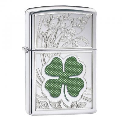 Zippo Lucky Four Leaf Clover Design High Polish | Chrome