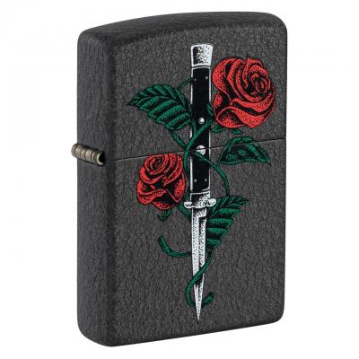 Zippo Rose Dagger Tattoo Crackle | Black
