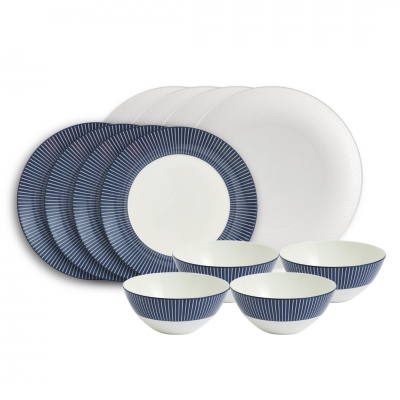 Wedgwood Gio White & Pinstripe Blue Dinner Set | 12 Piece