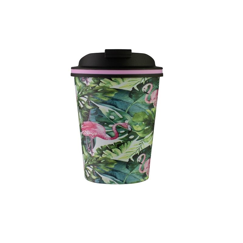 Avanti Go Cup Double Wall Stainless Steel Travel Cup 280ml  - Flamingo Leaf
