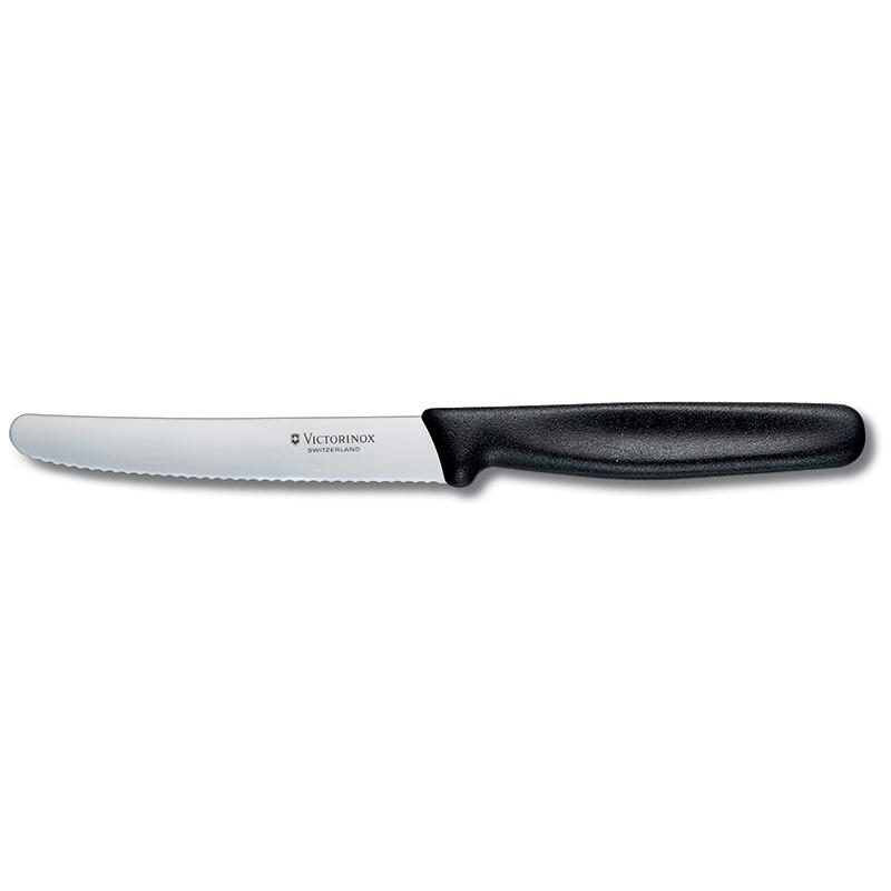 Victorinox Steak & Tomato Knife 11cm Round Tip, Wavy Edge, Nylon - Black