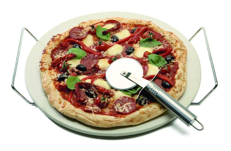 Davis & Waddell Round Pizza Stone with Rack and Cutter 3pc set