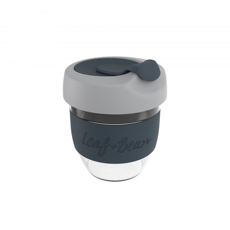 Leaf & Bean Sorrento Glass Travel Cup- Clear/Grey/Coal 227cm