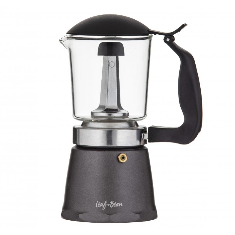 Leaf & Bean Padua Glass Stovetop Espresso Maker Black 3 Cups