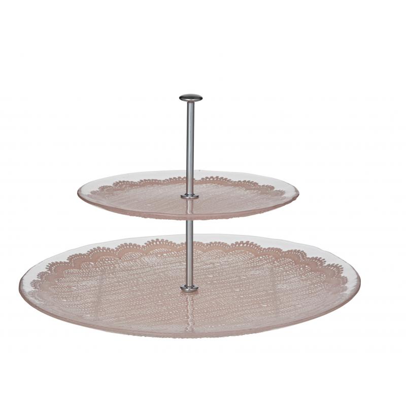 Davis & Waddell Taste Willow Glass 2 Tier Serving Platter Pink 