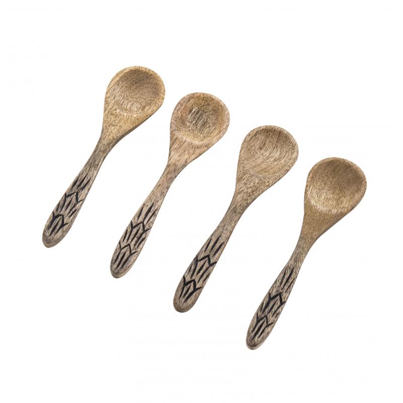 Davis & Waddell Casablanca Wooden Dip Spoon Set/4 Natural/Black 13x8x4cm