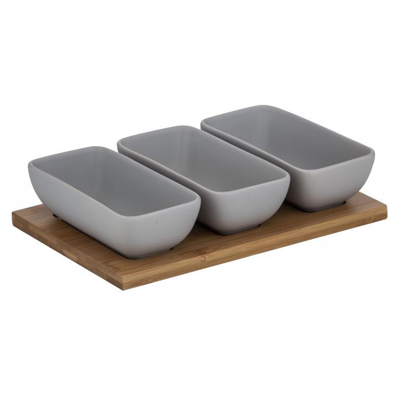 Davis & Waddell Taste Lindrum Rectangular Bowls Set/3 on Wooden Tray