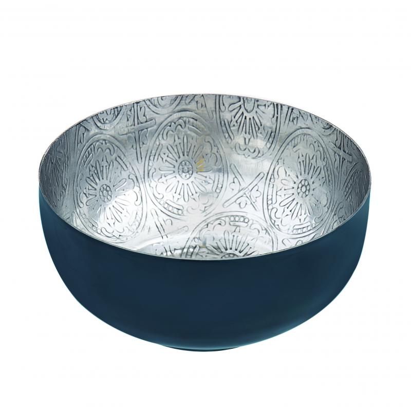 Vignette Toulouse Pressed Metal & Enamel Bowl | Silver/Charcoal Blue 24x24x12cm