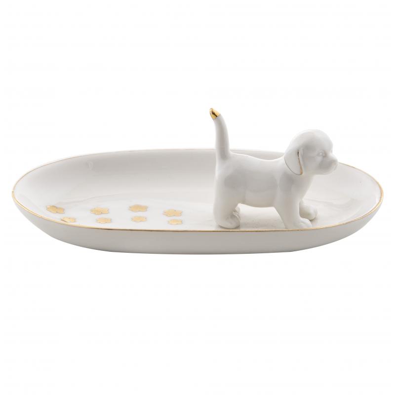 Emporium Chi Chi Dog Trinket Plate White/Gold 15x9x5cm