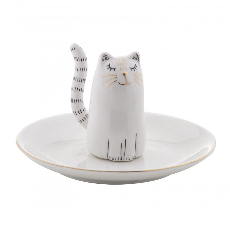 Emporium Lucy Cat Trinket Plate White/Gold 12x12x6cm