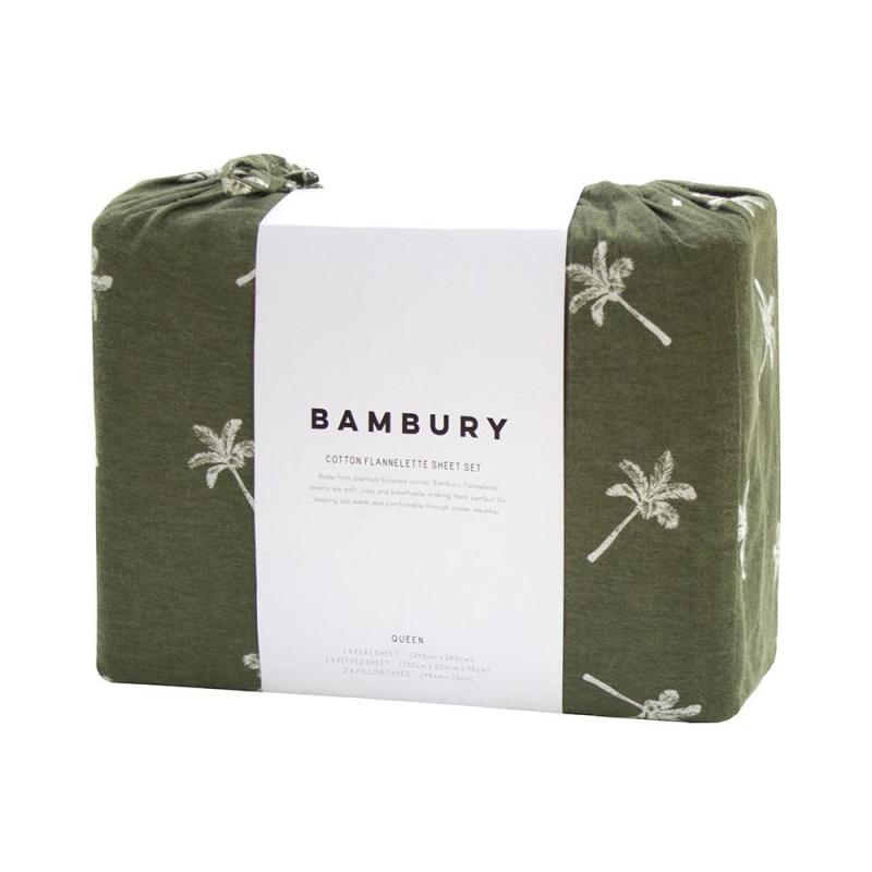 Bambury Cocos Flannelette Sheet Set Olive | Double