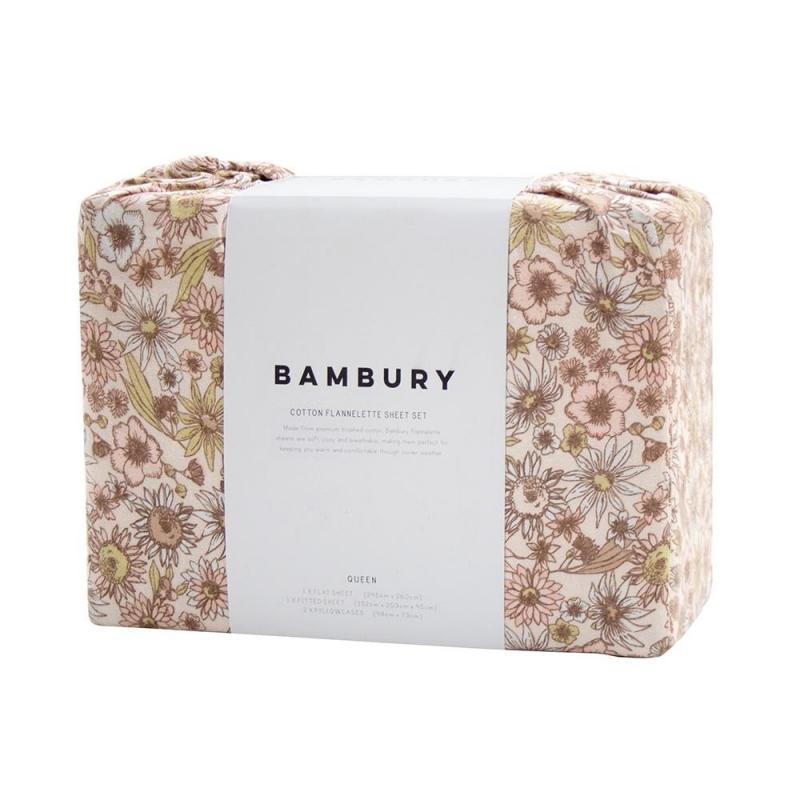 Bambury Marguerite Flannelette Sheet Set Rosewater | Queen 