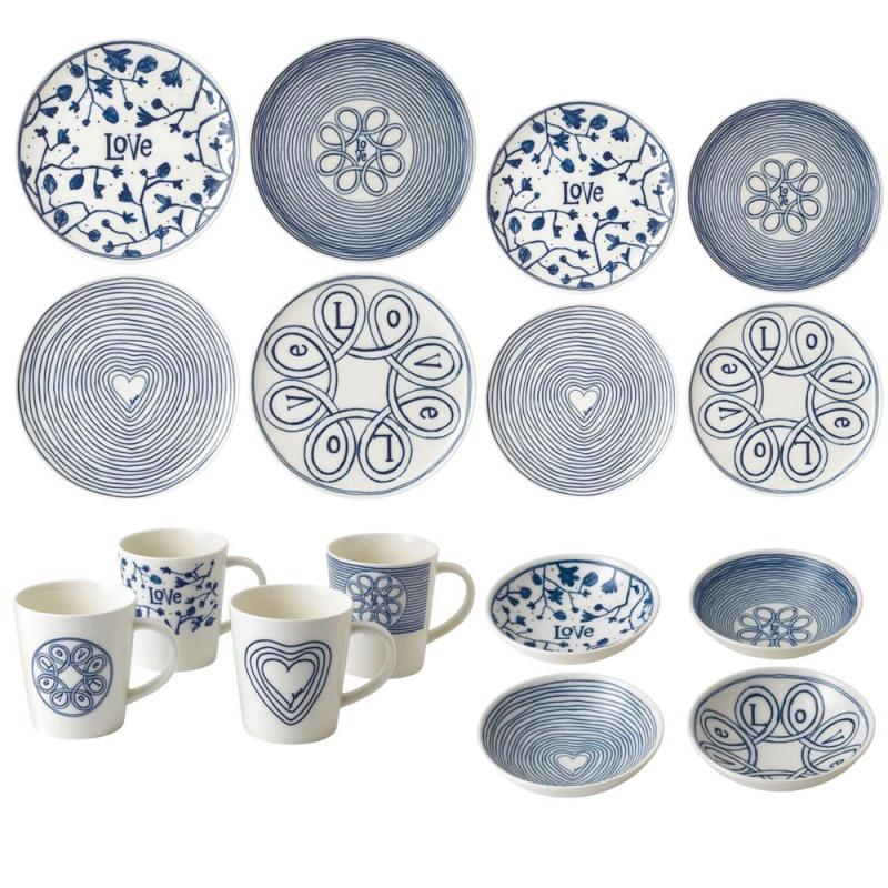 Royal Doulton ED Ellen DeGeneres Blue Love Dinner Set 16 Piece
