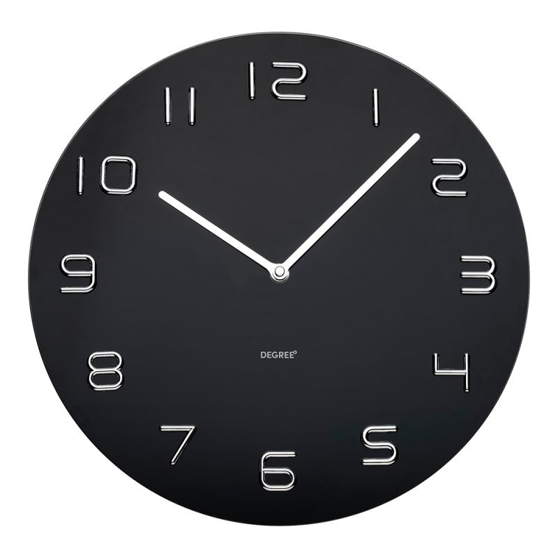 Clocks Degree Black & Chrome Numbers Glass 35cm