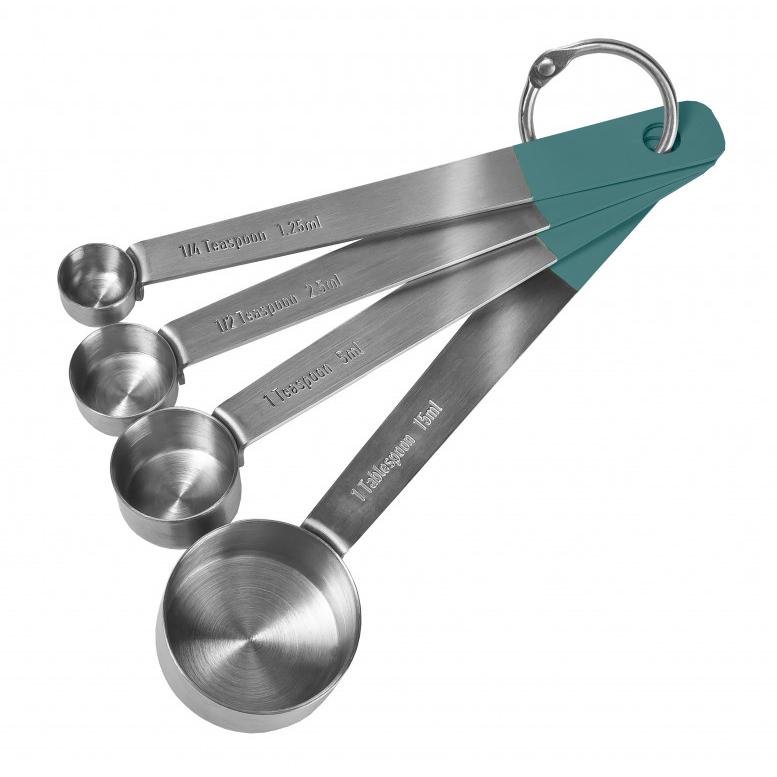 Jamie Oliver Measuring Spoons Stainless Steel Set of 4 | Silver/Atlantic Green