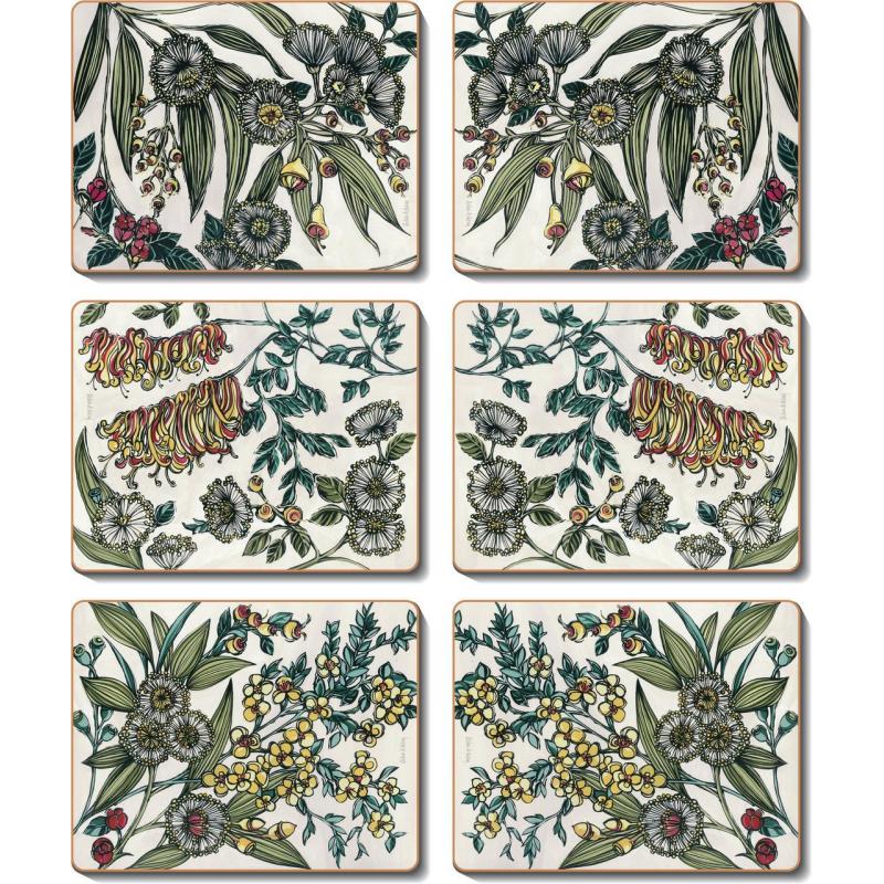 Cinnamon Retro Native Floral Coasters