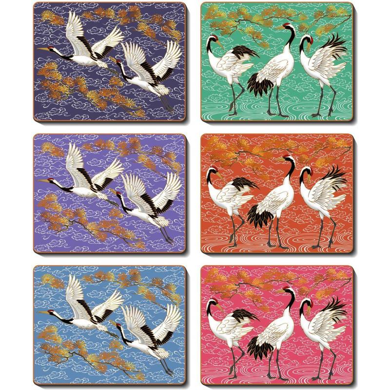 Cinnamon Cranes Cork Backed Coasters | Set of 6pcs 