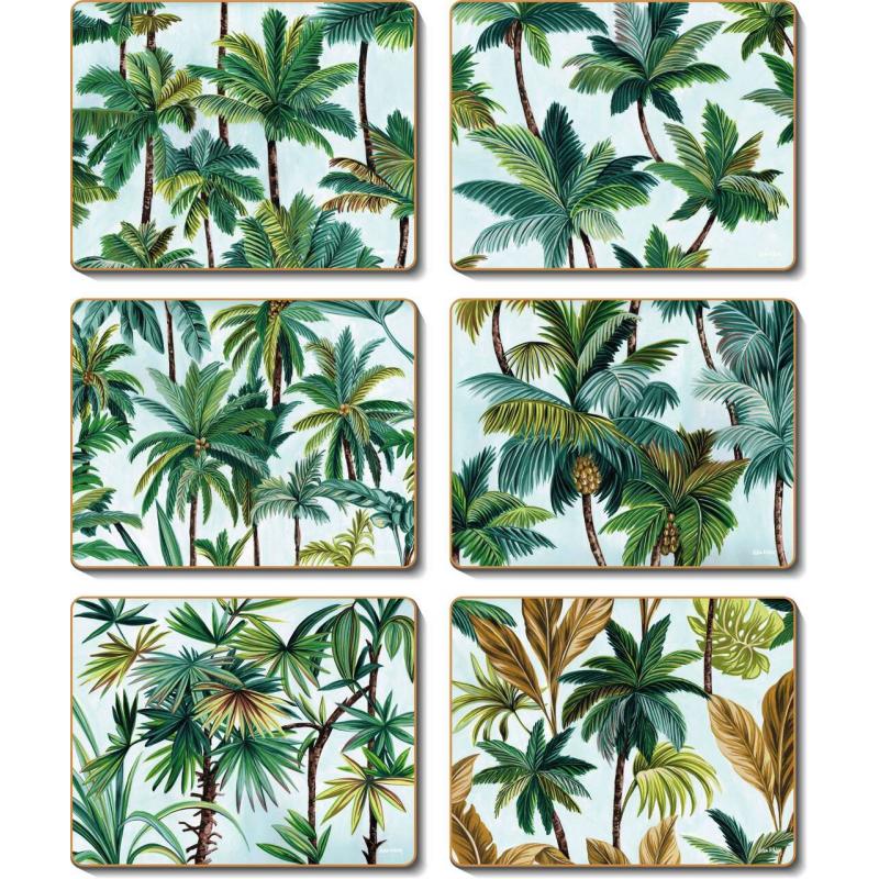 Cinnamon Tropical Palm Trees Coasters Set of 6 | 11.5x9.5cm