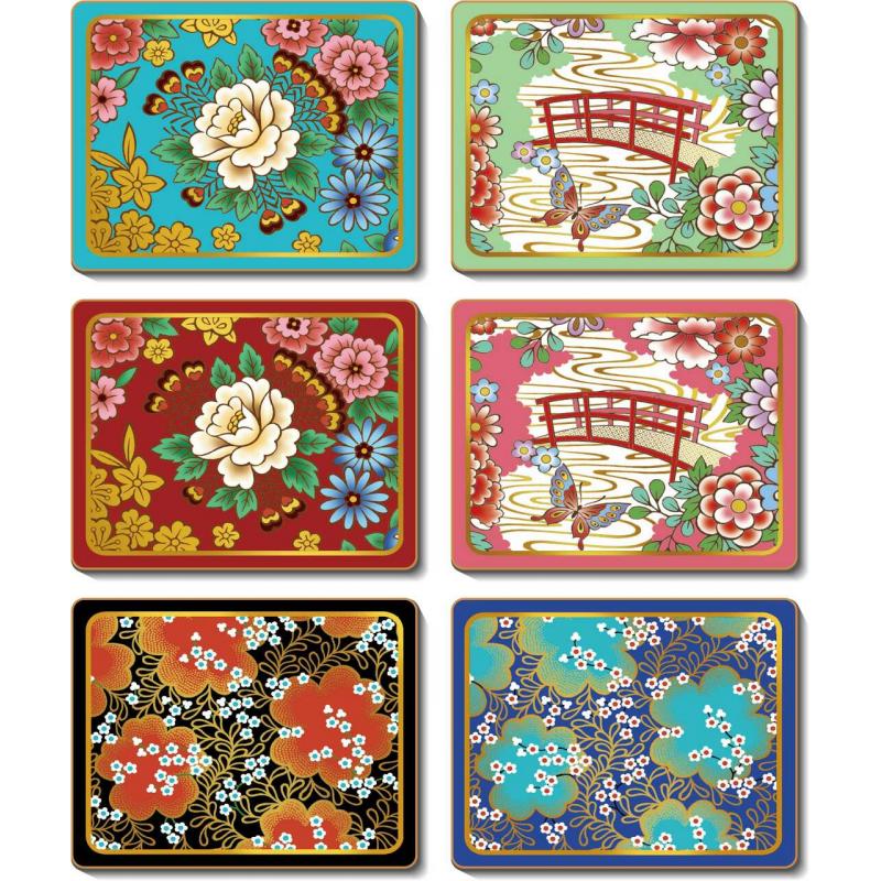 Cinnamon Japanese Kimono Coasters Set of 6 | 11.5x9.5cm