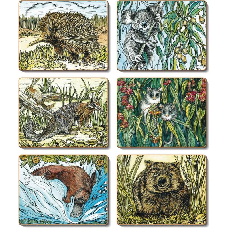 Cinnamon Animal Woodcut Placemats | 6 Piece