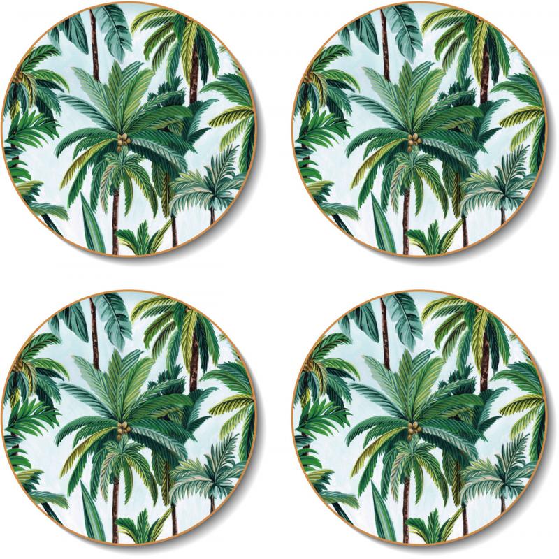 Cinnamon Round Tropical Palm Trees Coasters | Set of 4
