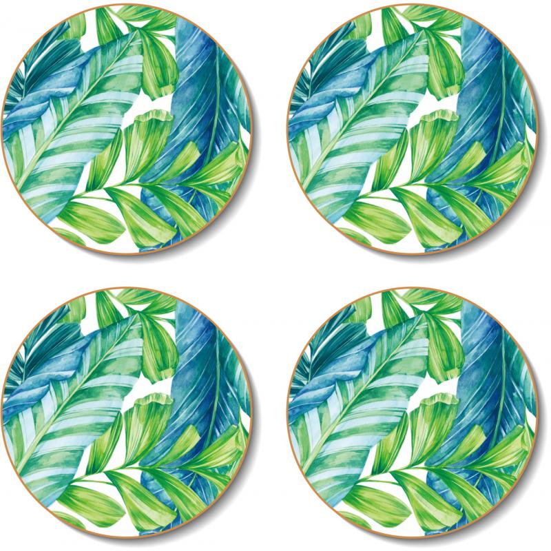Cinnamon Round Tropical Leaves Coasters | Set of 4