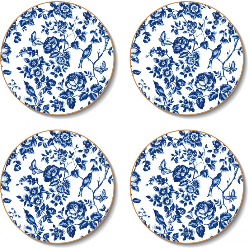 Cinnamon Round French Rose Toile Coasters | Set of 4