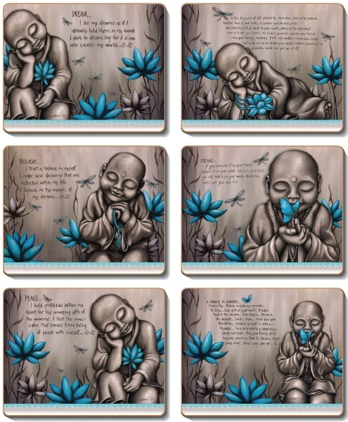 Cinnamon From The Soul Monk Blue Cork Backed Coasters | Set of 6pcs 