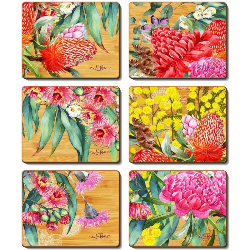 Cinnamon Native Flowers Coasters Set of 6 | 11.5x9.5cm