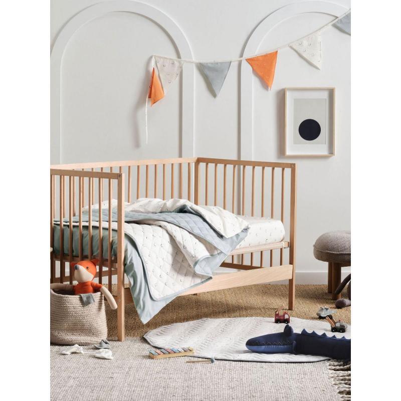 Linen House Smiles All Round Cot Coverlet | Sugar-Smoke