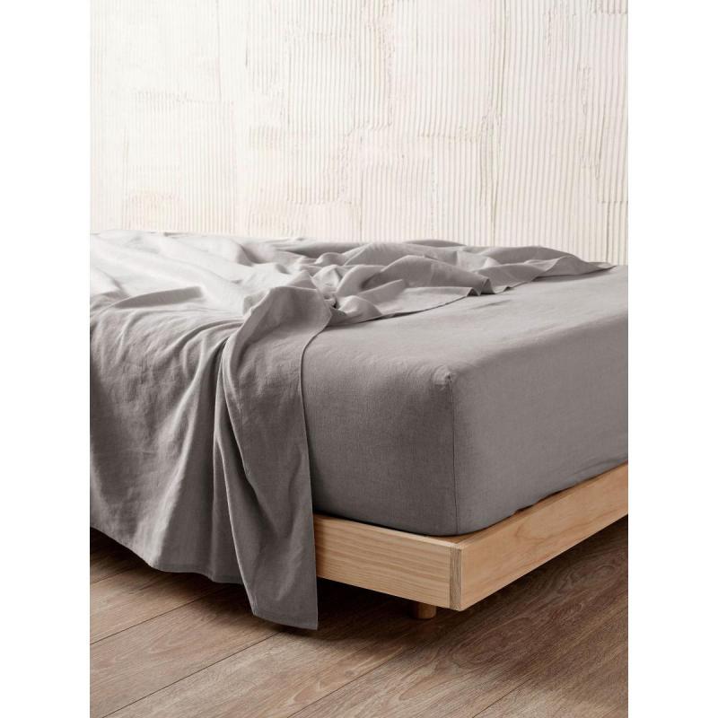 Linen House Nimes Linen Fitted Sheet 50cm | Queen | Ash 