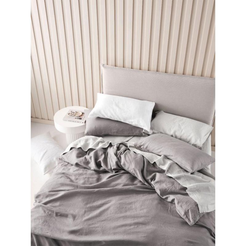 Linen House Nimes Linen Quilt Cover Set | Super King | Ash 