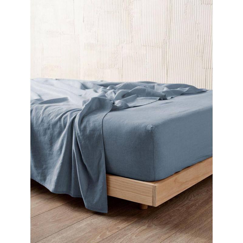 Linen House Nimes Linen Fitted Sheet 50cm | King | Nightfall Blue