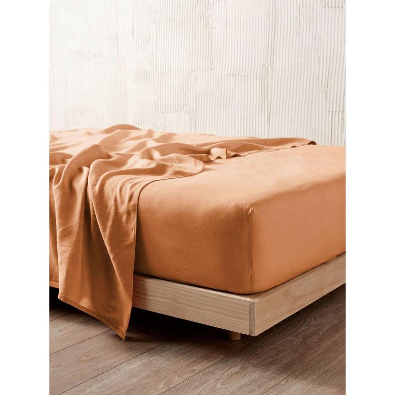 Linen House Nimes Linen Fitted Sheet 50cm | Queen | Terracotta