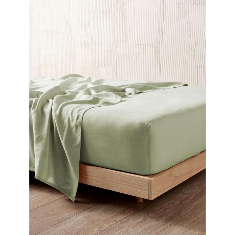 Linen House Nimes Linen Fitted Sheet 50cm | King | Wasabi 