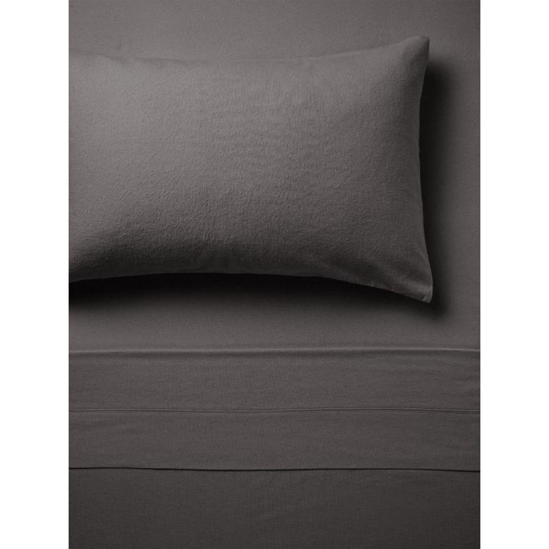 Linen House Flannelette Plain-Dyed Sheet Set | Double | Charcoal 