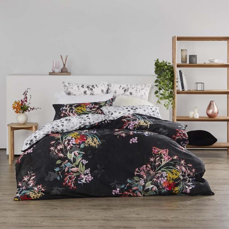 Logan & Mason Dendy Quilt Cover Set | Queen Bed | Black 