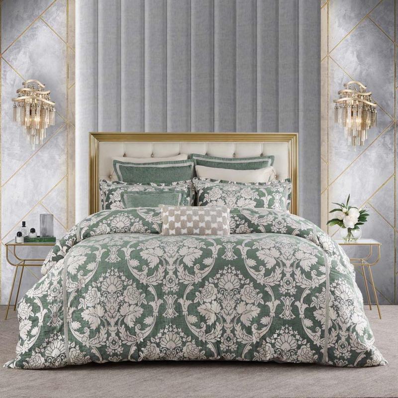 Davinci Coronet Quilt Cover Set | Queen Bed | Sage
