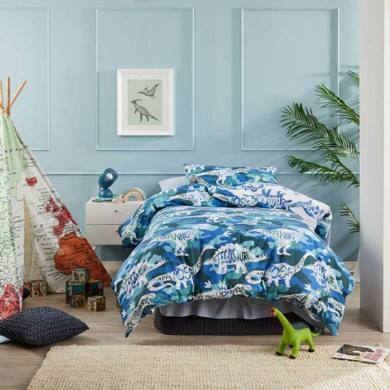 Logan & Mason Kids Camo Dino Quilt Cover Set | Double Bed | Blue 