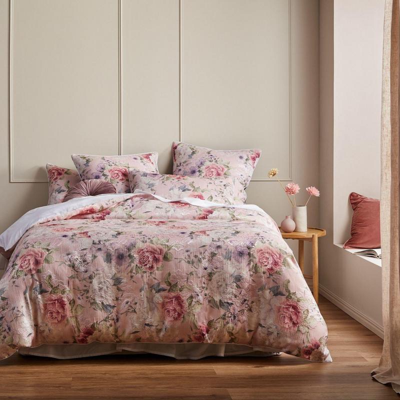 Platinum Alana Peach Linen Look Printed Quilt Cover Set | Super King Bed | Peach