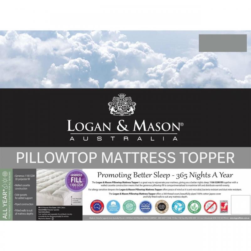 Logan & Mason Fitted Pillowtop Mattress Topper 1100GSM | Single Bed