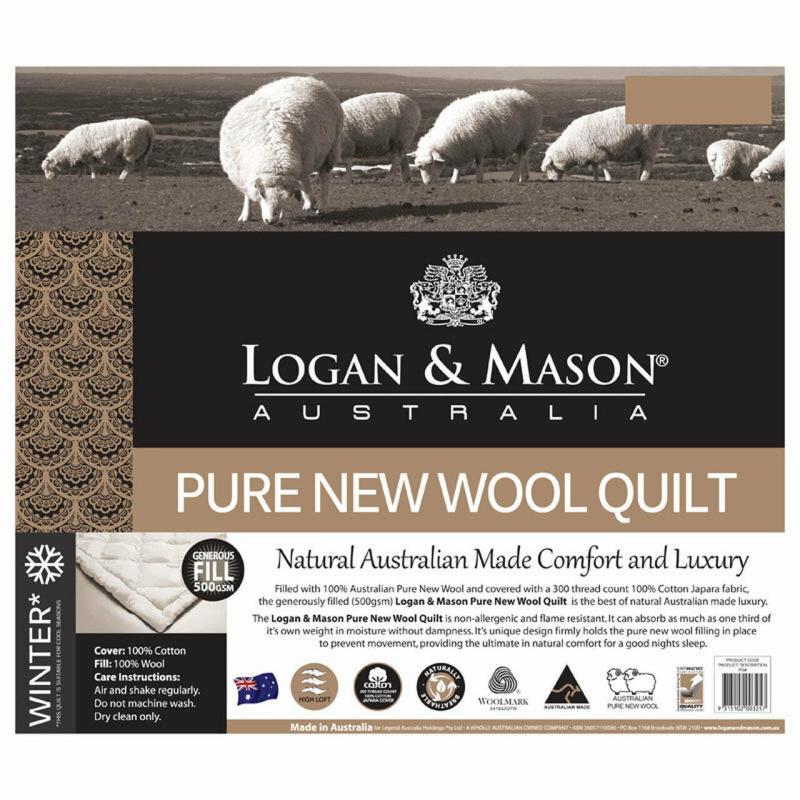 Logan & Mason Pure New Wool Quilt / Doona 500GSM | King Bed