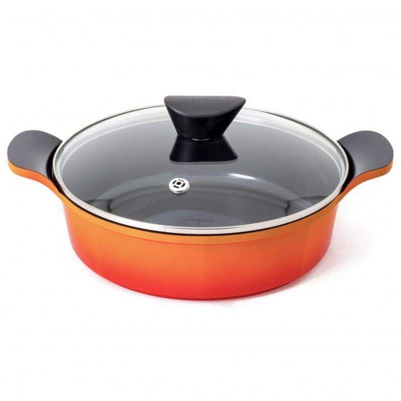 Neoflam Venn Low casserole Orange with Glass Lid 24cm | Orange