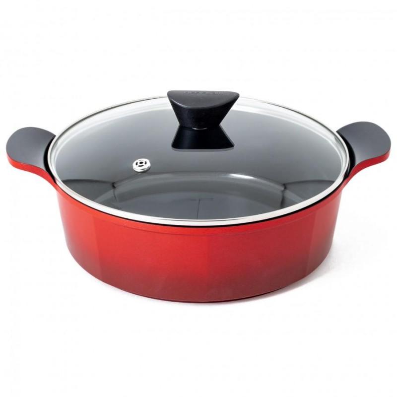 Neoflam Venn Low Casserole Red with Glass Lid 28cm