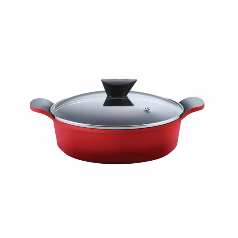 Neoflam Venn Low Casserole Red with Glass Lid 32cm 