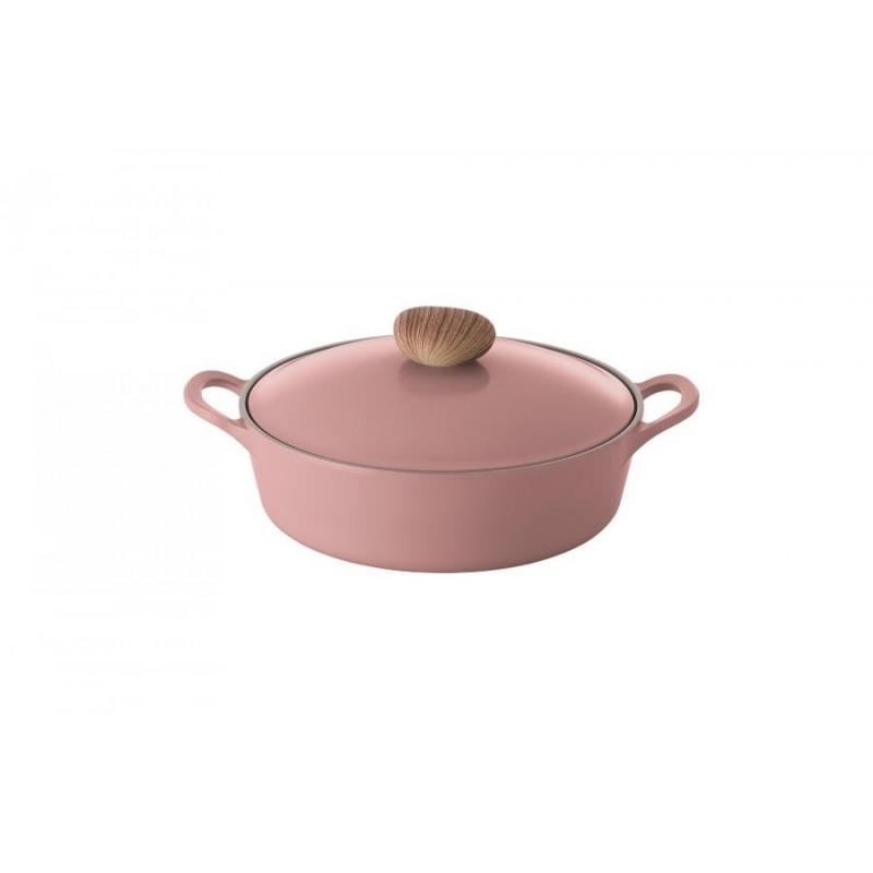 Neoflam Australia Retro Low Casserole Pink Demer Induction with Die-Casted Lid | 26cm