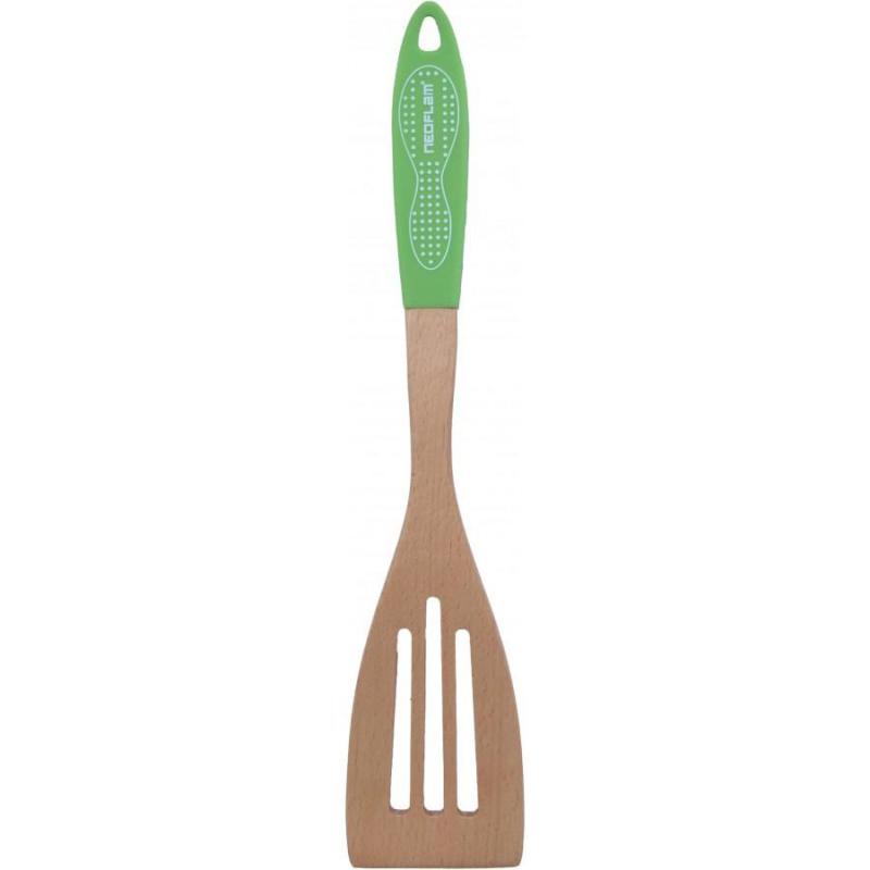 Neoflam Australia Beechwood Slotted Turner | Green Silicone Handle