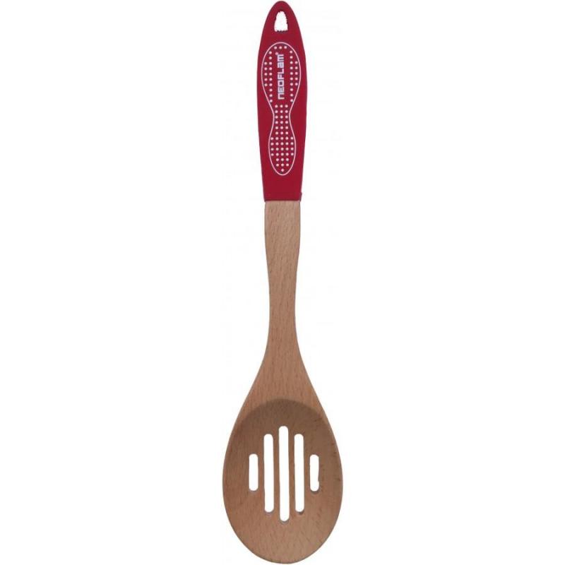 Neoflam Australia Beechwood Slotted Spoon | Red Silicone Handle