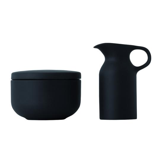 Royal Doulton Olio Black Sugar Bowl and Creamer Jug by Barber Osgerby