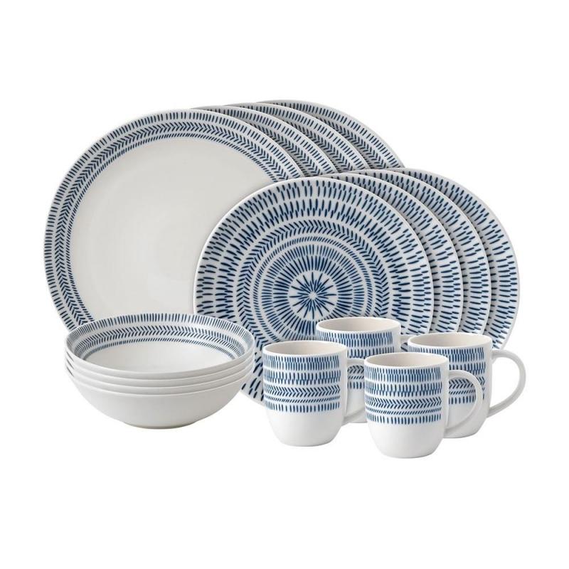 Royal Doulton Ellen DeGeneres Dinner Ware Set 16 Piece | Cobalt Blue Chevron